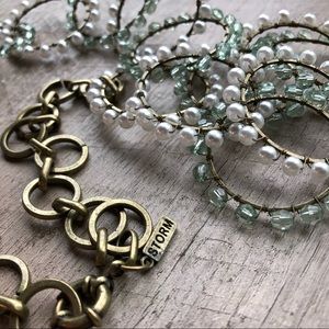 Pearl & Aqua Wrapped Wire Ring Necklace, Wedding Guest, Mother of the Bride